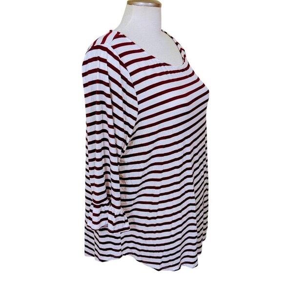 Green Envelope Top Women 2X White Burgundy Striped Knit Bell Sleeve Stretch - Picture 5 of 6